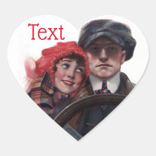 Classic car  romantic winter illustration hart sticker