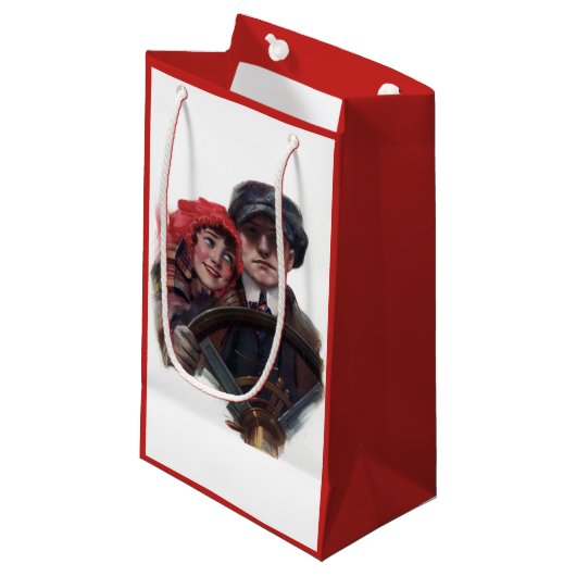 Classic car  romantic winter illustration klein cadeauzakje (Voorkant Gekanteld)