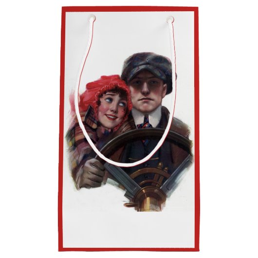 Classic car romantic winter illustration klein cadeauzakje (Voorkant)