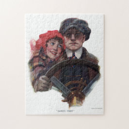 Classic car romantic winter illustration legpuzzel