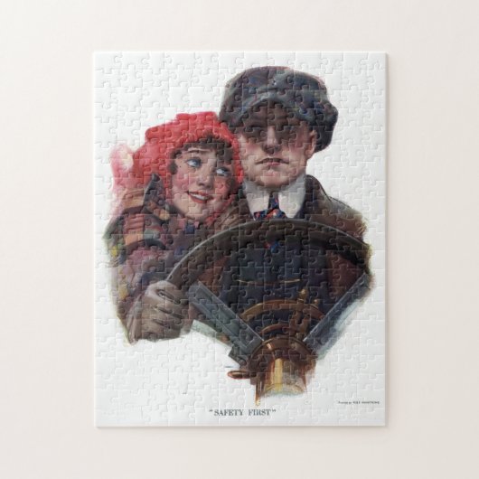 Classic car romantic winter illustration legpuzzel (Verticaal)