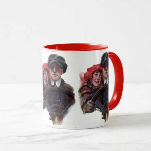 Classic car romantic  winter illustration mok (Voorkant rechts)