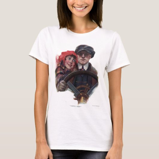 Classic car romantic winter illustration t-shirt (Voorkant)