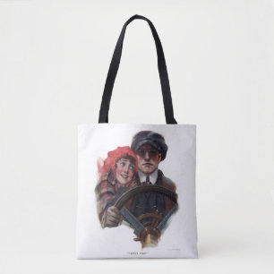 Classic car romantic winter illustration tote bag