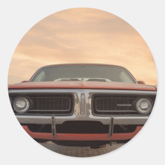 Classic Car Sunset Uitzicht Ronde Sticker (Voorkant)