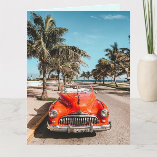 CLASSIC CAR TROPICAL BIRTHDAY WENSKAARTEN KAART (Voorkant)