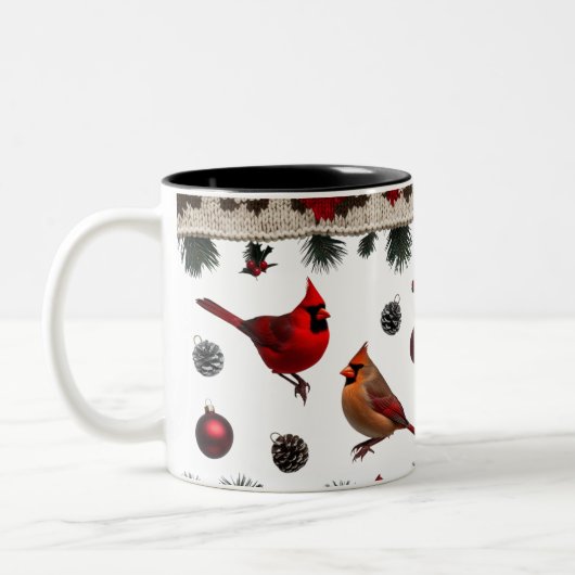 Classic Cardinal Birds Nordic Knit Two-Tone Tweekleurige Koffiemok (Links)