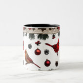 Classic Cardinal Birds Nordic Knit Two-Tone Tweekleurige Koffiemok (Center)