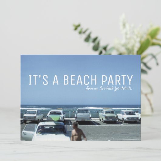  Classic Cars Blue Ocean Beach Party Kaart (Staand voorkant)