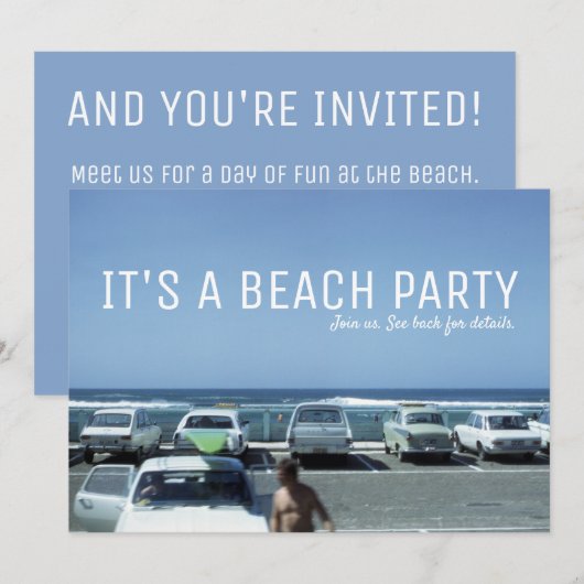 Classic Cars Blue Ocean Beach Party Kaart (Voorkant / Achterkant)