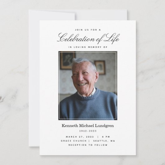 Classic Celebration of Life Invitation with Photo Kaart (Voorkant)