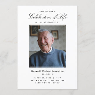 Classic Celebration of Life Invitation with Photo Kaart