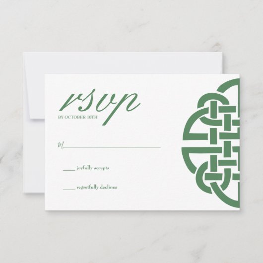 Classic Celtic Knot Green & White Handfasting RSVP Kaartje (Voorkant)