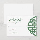 Classic Celtic Knot Green & White Handfasting RSVP Kaartje (Voorkant / Achterkant)