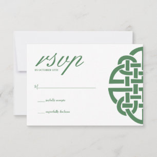 Classic Celtic Knot Green & White Handfasting RSVP Kaartje