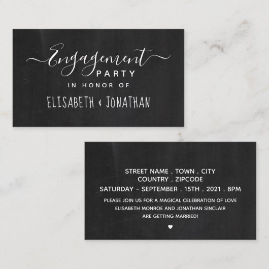 Classic Chalkboard Script, Engagement Party Ticket Informatiekaartje (Voorkant / Achterkant)