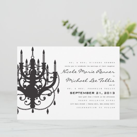 Classic Chandelier Wedding Invitation Kaart (Staand voorkant)