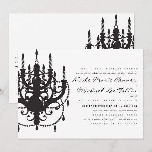 Classic Chandelier Wedding Invitation Kaart (Voorkant / Achterkant)
