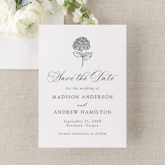 Classic Charcoal Hydrangea Photo Wedding Save The Date