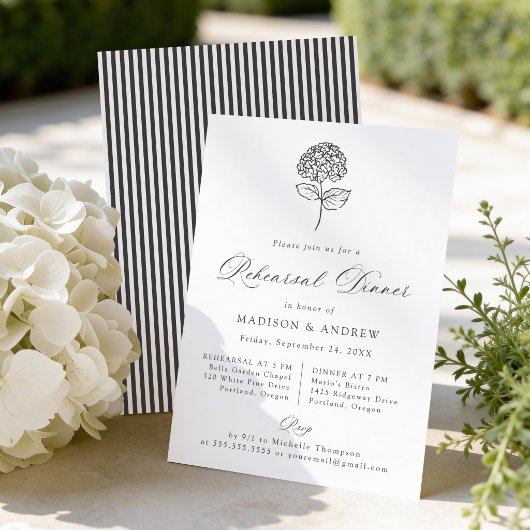 Classic Charcoal Hydrangea Rehearsal Dinner Kaart