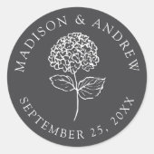 Classic Charcoal Hydrangea Wedding Ronde Sticker (Voorkant)