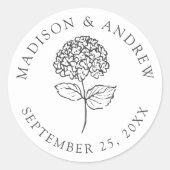 Classic Charcoal Hydrangea Wedding Ronde Sticker (Voorkant)
