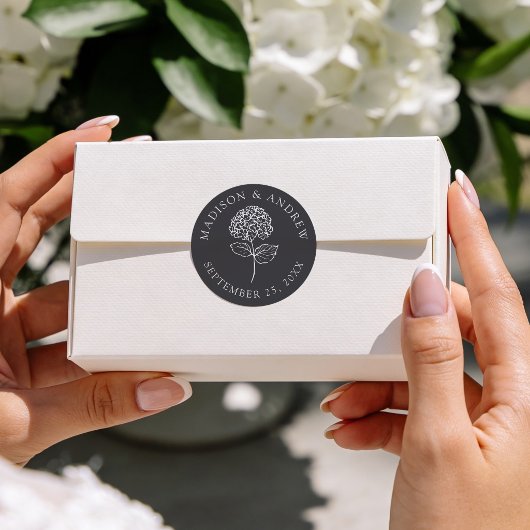 Classic Charcoal Hydrangea Wedding Ronde Sticker