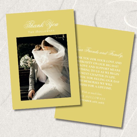Classic Chartreuse Wedding Photo Thank You Card Bedankkaart