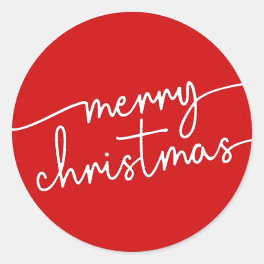 Classic Cheer: Festive Red Script Merry Christmas Ronde Sticker (Voorkant)