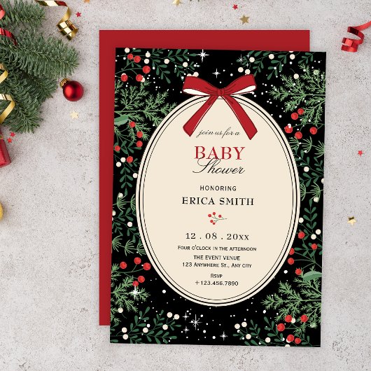 Classic cherry bow baby shower kaart