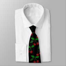 Classic Cherry Fruit and Leaf Custom Black Stropda Stropdas