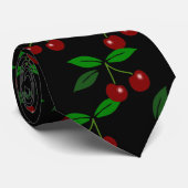 Classic Cherry Fruit and Leaf Custom Black Stropda Stropdas (Opgerold)