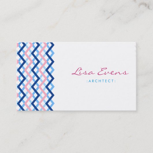 Classic Chevron Pattern Blauw Roze Visitekaartje (Voorkant)