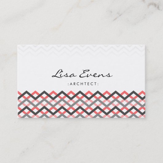 Classic Chevron Pattern Rood Grijs Visitekaartje (Voorkant)