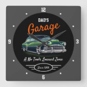 Classic Chevy auto Garage Papa's Any Name Zwart Gr Vierkante Klok (Voorkant)