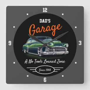 Classic Chevy auto Garage Papa's Any Name Zwart Gr Vierkante Klok
