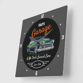 Classic Chevy auto Garage Papa's Any Name Zwart Gr Vierkante Klok (Hoek)