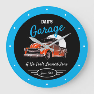 Classic Chevy Truck Garage Dad's Any Name Sky Blue Grote Klok