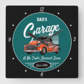 Classic Chevy Vrachtwagen Garage Papa's Naam Blauw Vierkante Klok (Voorkant)