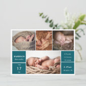Classic Chic Baby Photo Collage Announcement Card Kaart (Staand voorkant)