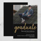 Classic Chic Black Gold Afstuderen Script Afstuder Aankondiging (Voorkant / Achterkant)