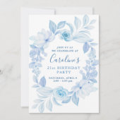 Classic Chic Blue Flower Verjaardag Uitnodiging (Voorkant)
