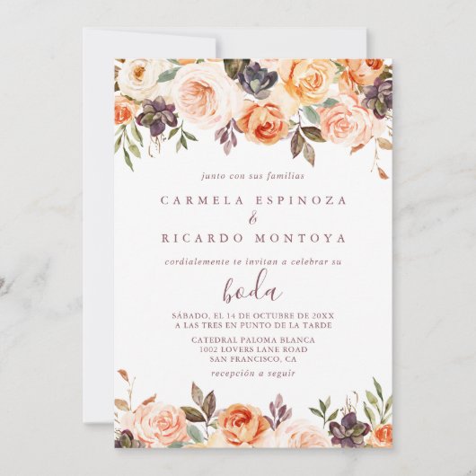 Classic Chic Boho Floral Spain Wedding Kaart (Voorkant)
