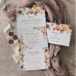 Classic Chic Boho Floral Trifold Wedding Drieluik Uitnodiging