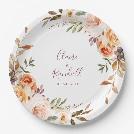 Classic Chic Boho Floral Wedding Papieren Bordje (Voorkant)
