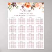 Classic Chic Boho Floral Wedding Seding Chart Poster (Voorkant)