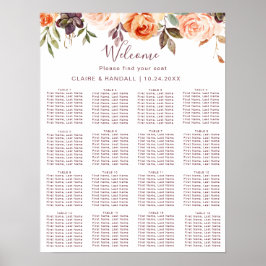 Classic Chic Boho Floral Wedding Seding Chart Poster