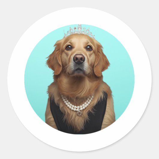 Classic Chic Breakfast Poster Golden Retriever Ronde Sticker (Voorkant)
