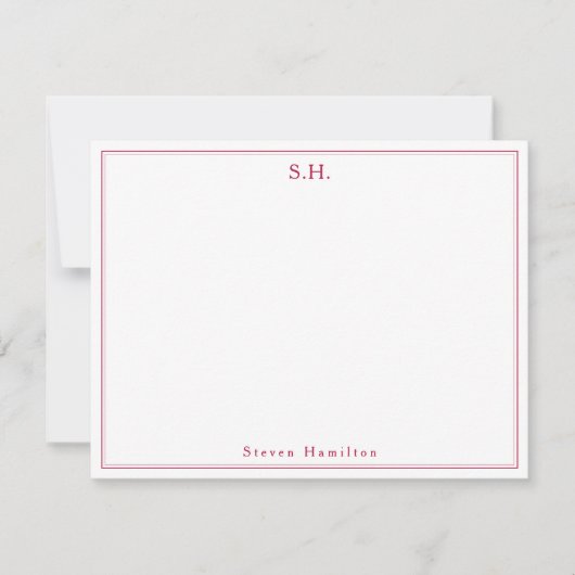 Classic Chic Burgundy Red Monogram Name Minimalist Notitiekaartje (Voorkant)