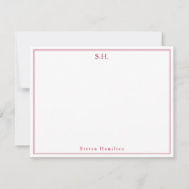 Classic Chic Burgundy Red Monogram Name Minimalist Notitiekaartje